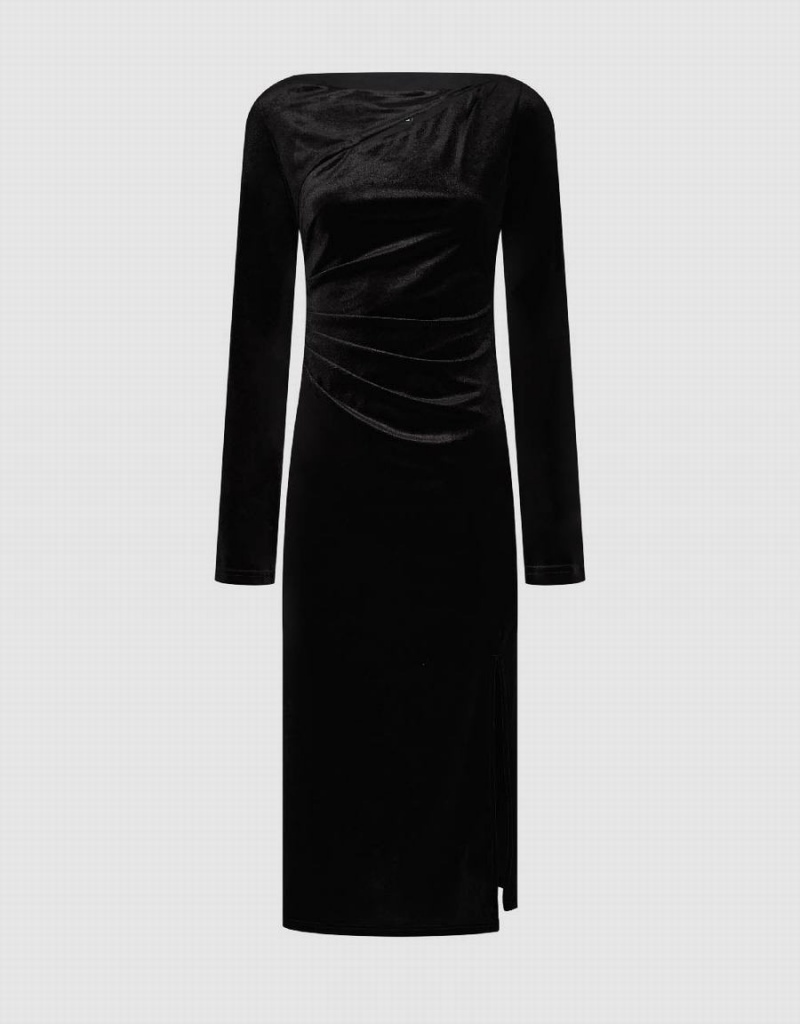 Peignoir Urban Revivo Off-Shoulder Mince Femme Noir | IZR7871RE