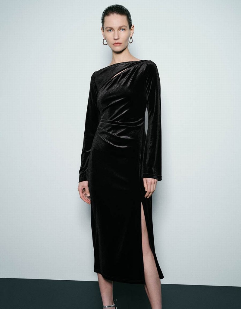 Peignoir Urban Revivo Off-Shoulder Mince Femme Noir | IZR7871RE