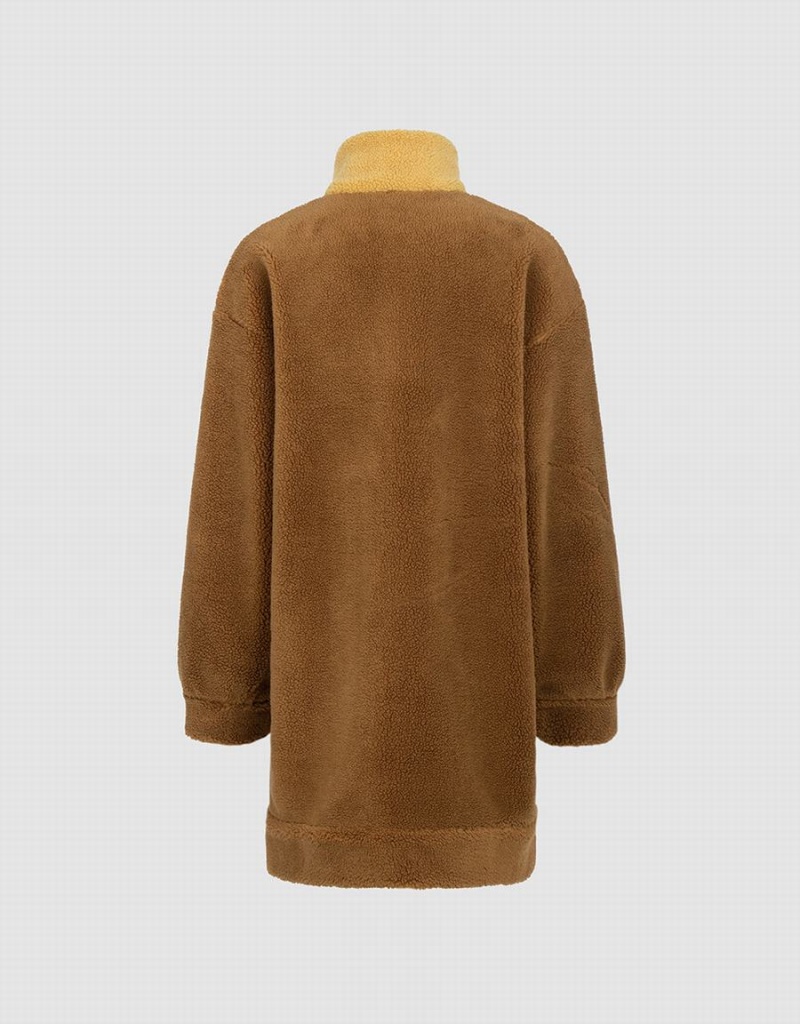 Peignoir Urban Revivo Patchwork Stand Collar Fluffy Femme Marron Multicolore | MWE1571QQ