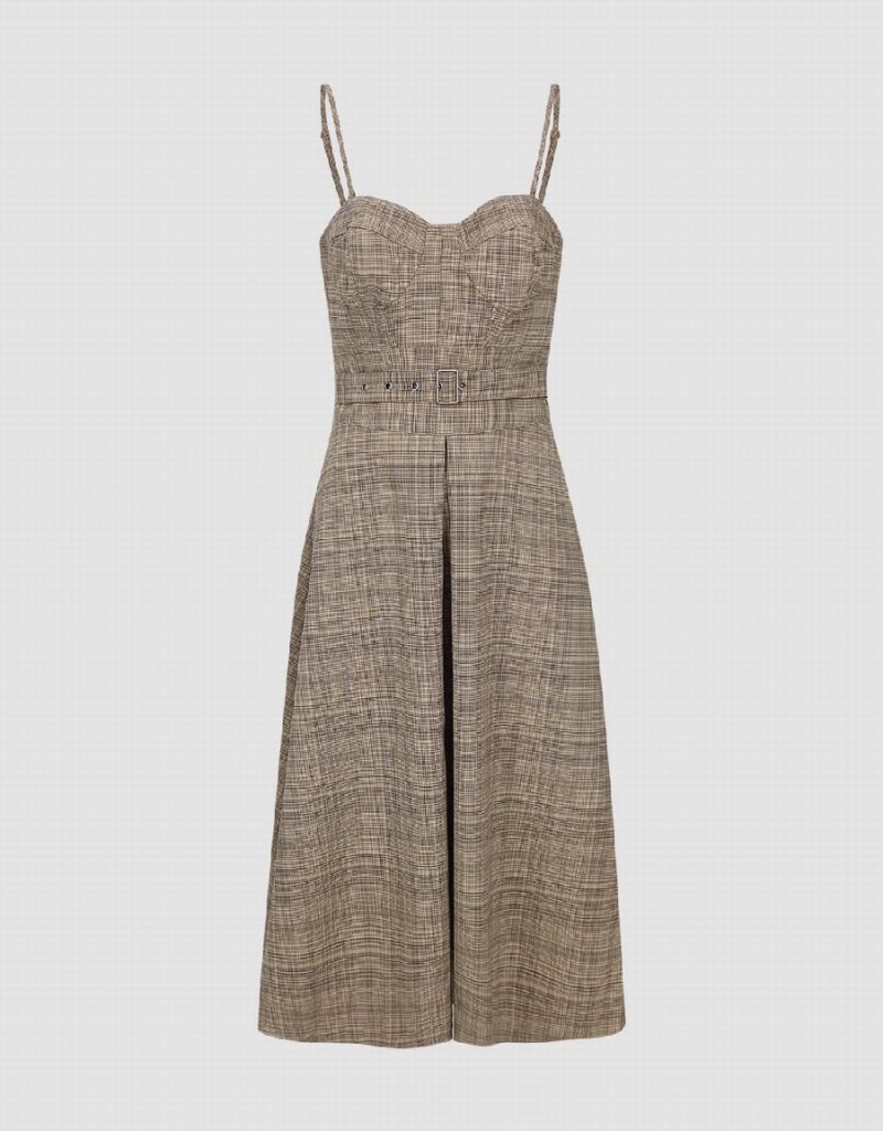 Peignoir Urban Revivo Plaid Sans Manches V-Neck A-Line Femme Kaki | GXM1340FG