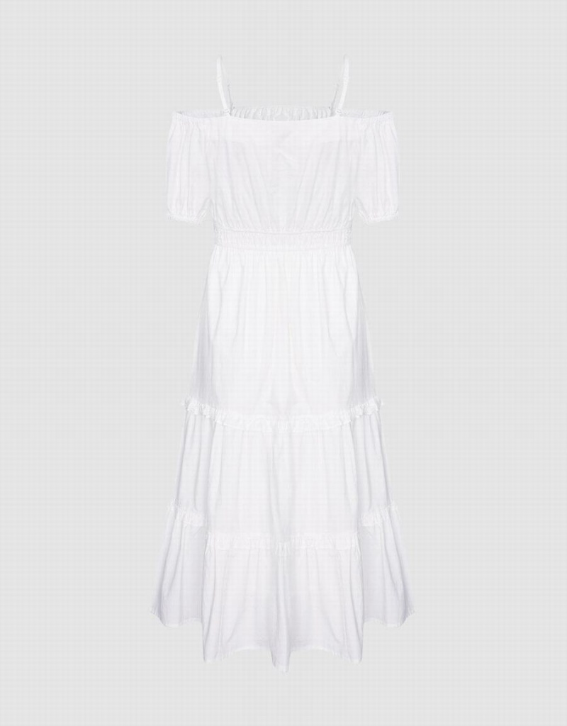 Peignoir Urban Revivo Plain Cold Shoulder Tiered Midi Femme Blanche | ZAN3552BO