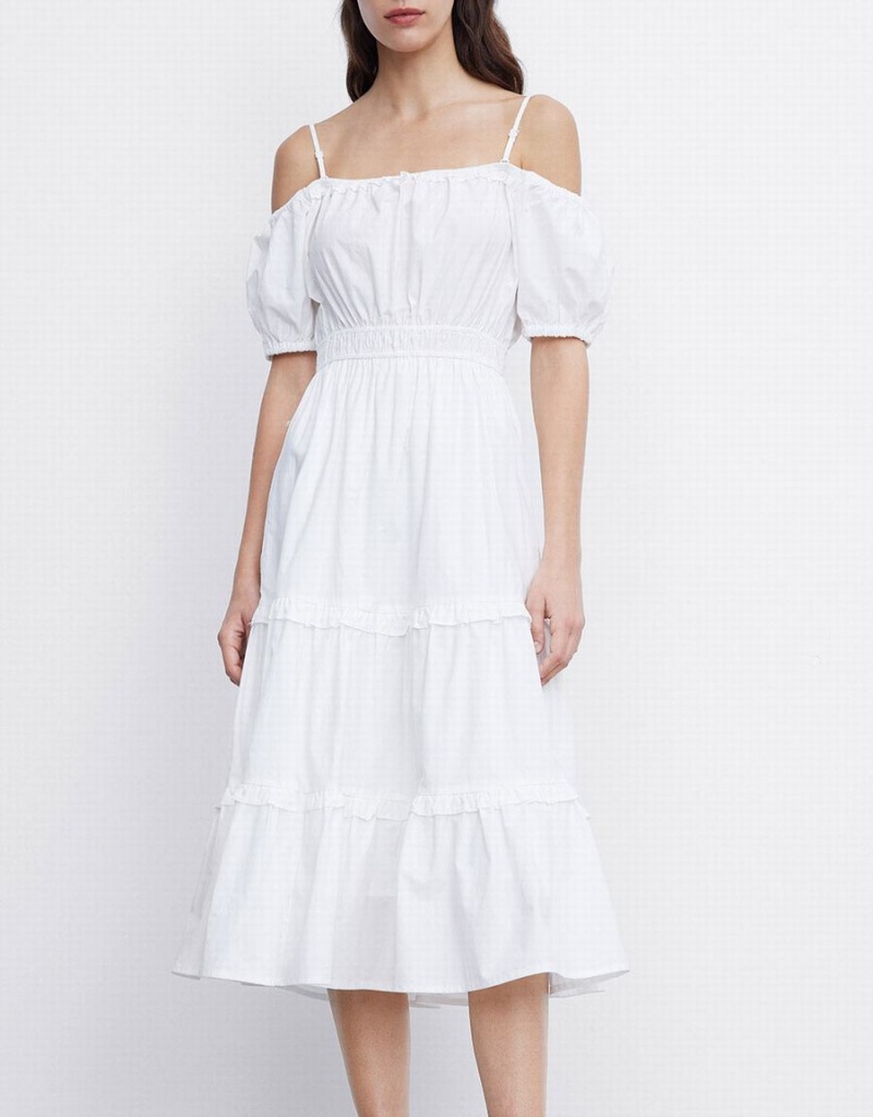 Peignoir Urban Revivo Plain Cold Shoulder Tiered Midi Femme Blanche | ZAN3552BO