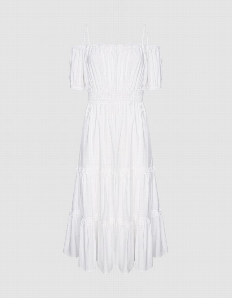 Peignoir Urban Revivo Plain Cold Shoulder Tiered Midi Femme Blanche | ZAN3552BO