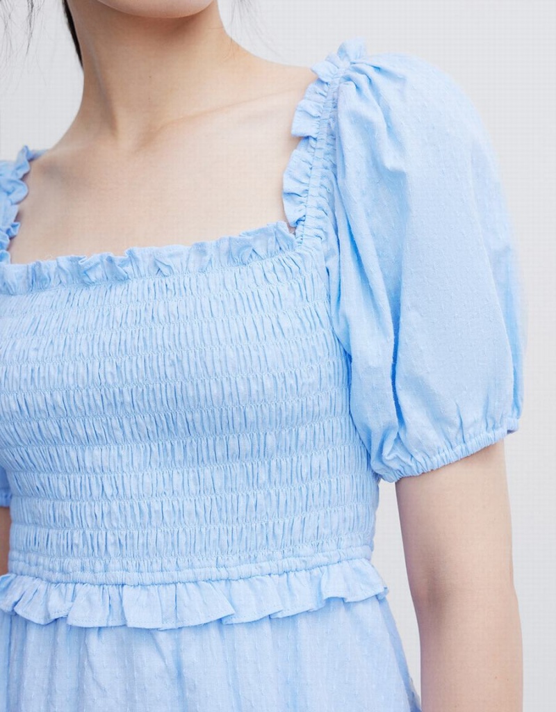 Peignoir Urban Revivo Plain Shirred Puff Sleeve Femme Bleu | SIT4945AO