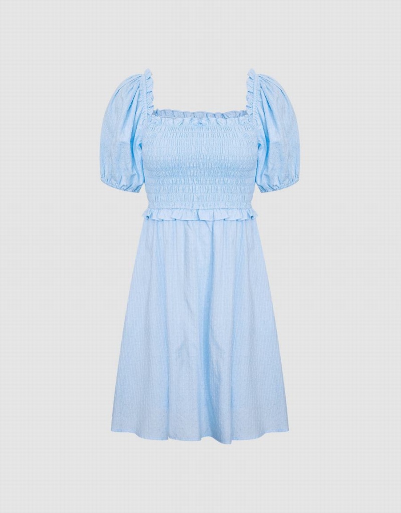 Peignoir Urban Revivo Plain Shirred Puff Sleeve Femme Bleu | SIT4945AO