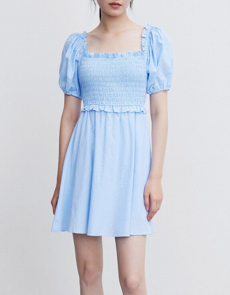 Peignoir Urban Revivo Plain Shirred Puff Sleeve Femme Bleu | SIT4945AO