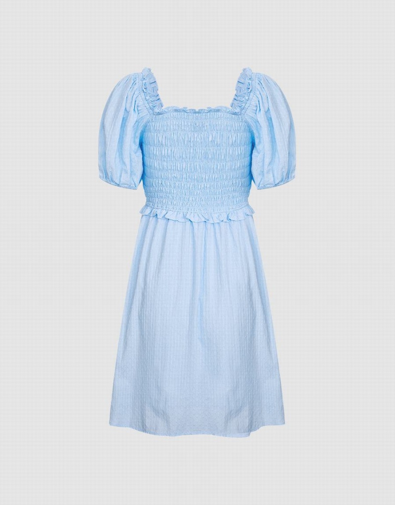 Peignoir Urban Revivo Plain Shirred Puff Sleeve Femme Bleu | SIT4945AO