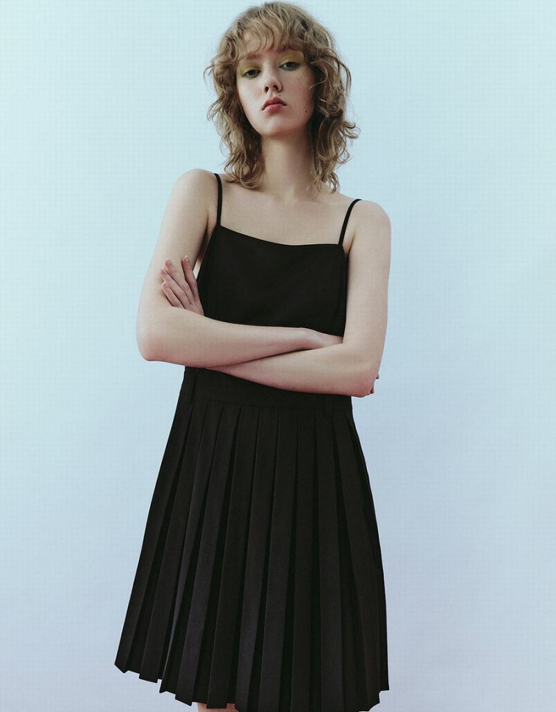 Peignoir Urban Revivo Plissé Square-cut Collar Droit Cami Femme Noir | VMQ4557PU