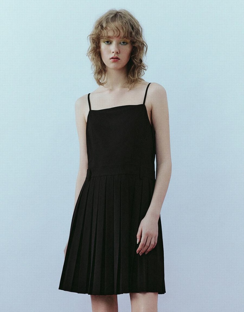 Peignoir Urban Revivo Plissé Square-cut Collar Droit Cami Femme Noir | VMQ4557PU