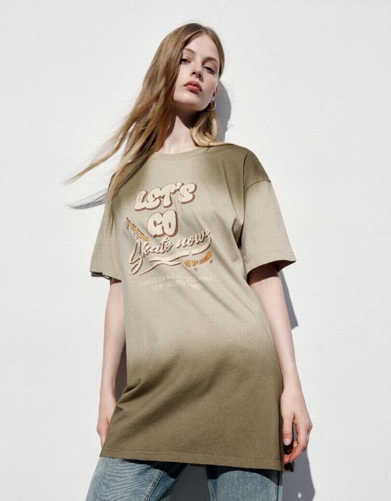 Peignoir Urban Revivo Printed Crew Neck Droit Femme Kaki | SWE8452VA
