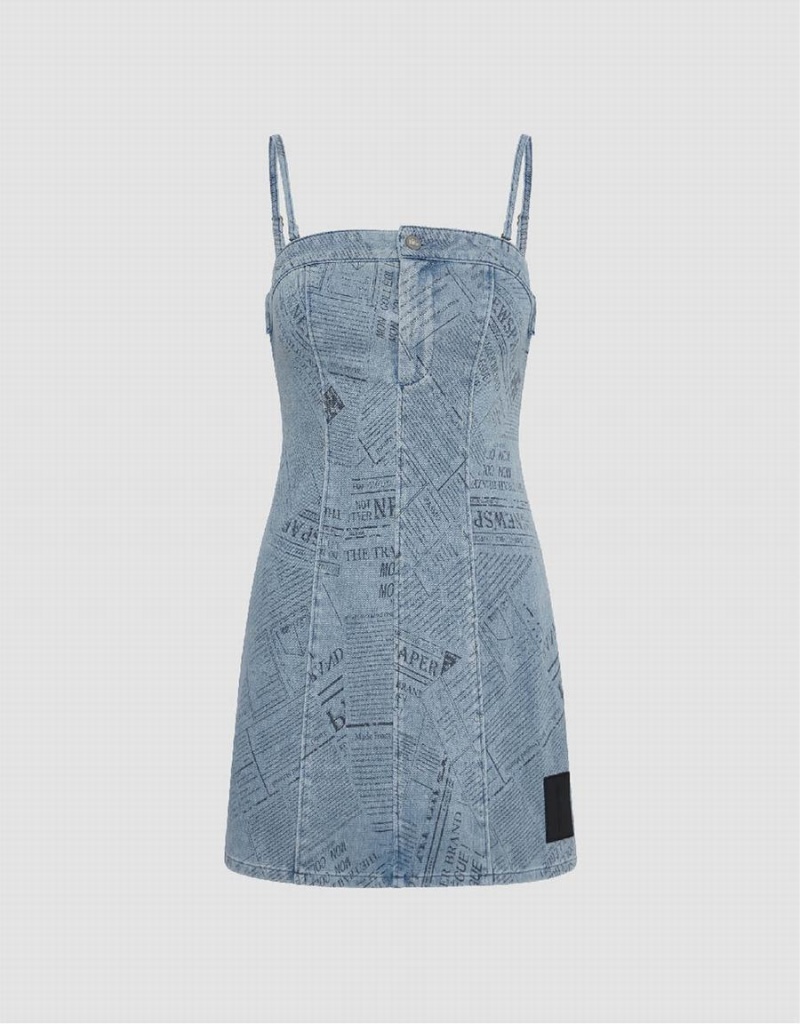 Peignoir Urban Revivo Printed Denim Lanières Femme Bleu | JJD5955PY