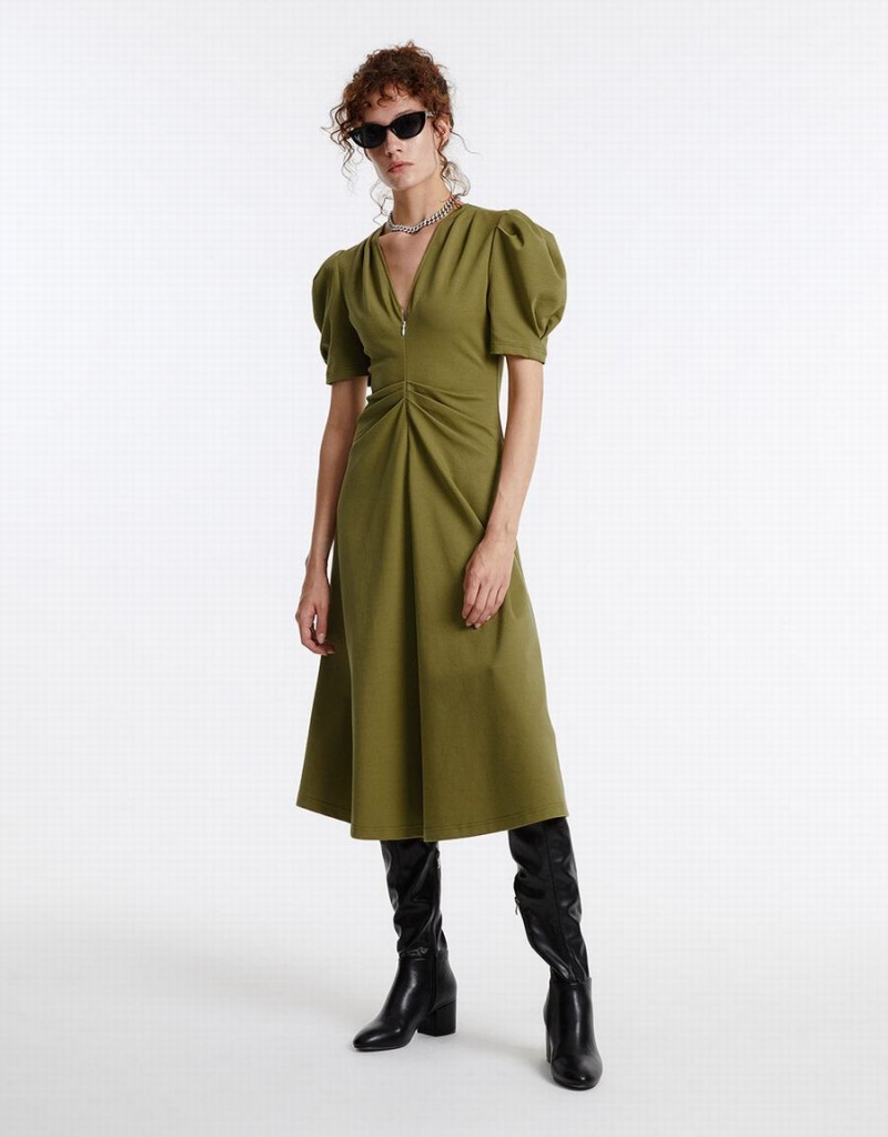 Peignoir Urban Revivo Puff Sleeve Ruched Femme Vert | THW3065ZL
