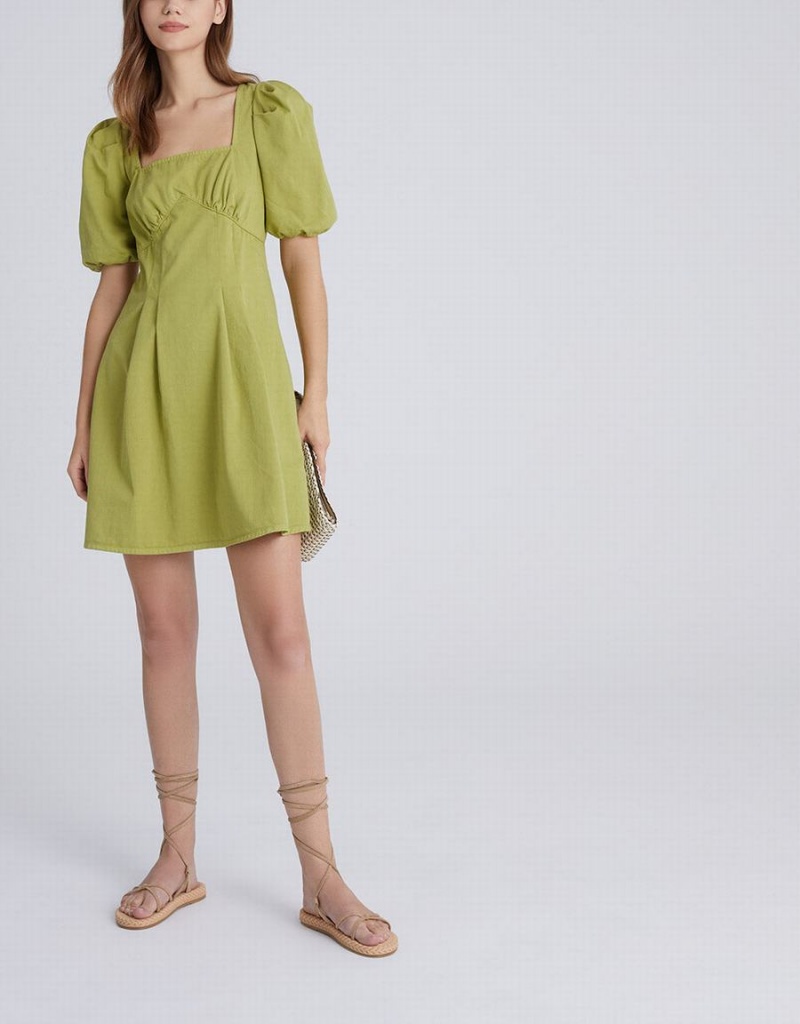 Peignoir Urban Revivo Puff Sleeve Square Neck Denim Femme Vert | HUZ1330MX