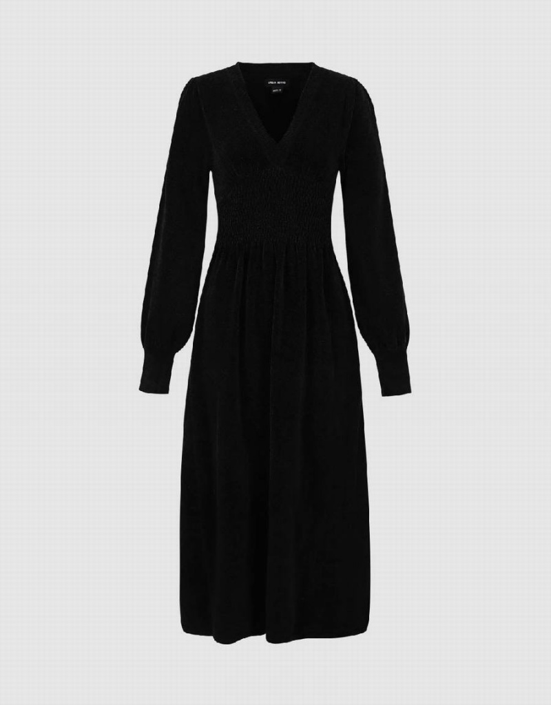 Peignoir Urban Revivo Puff Sleeve V-Neck Tricoté A-Line Femme Noir | JLS1299KB