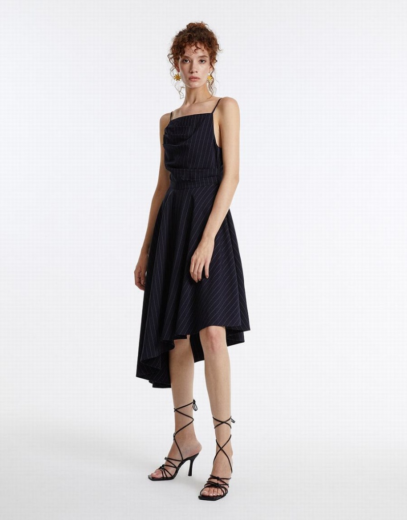 Peignoir Urban Revivo Rayé Asymmetrical Lanières Femme Bleu | HTD638UG