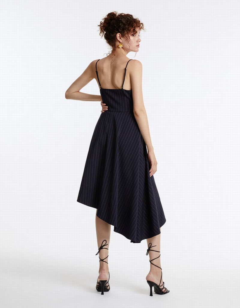 Peignoir Urban Revivo Rayé Asymmetrical Lanières Femme Bleu | HTD638UG