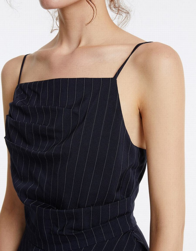 Peignoir Urban Revivo Rayé Asymmetrical Lanières Femme Bleu | HTD638UG