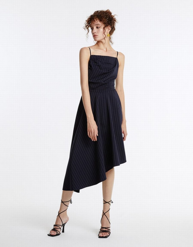 Peignoir Urban Revivo Rayé Asymmetrical Lanières Femme Bleu | HTD638UG
