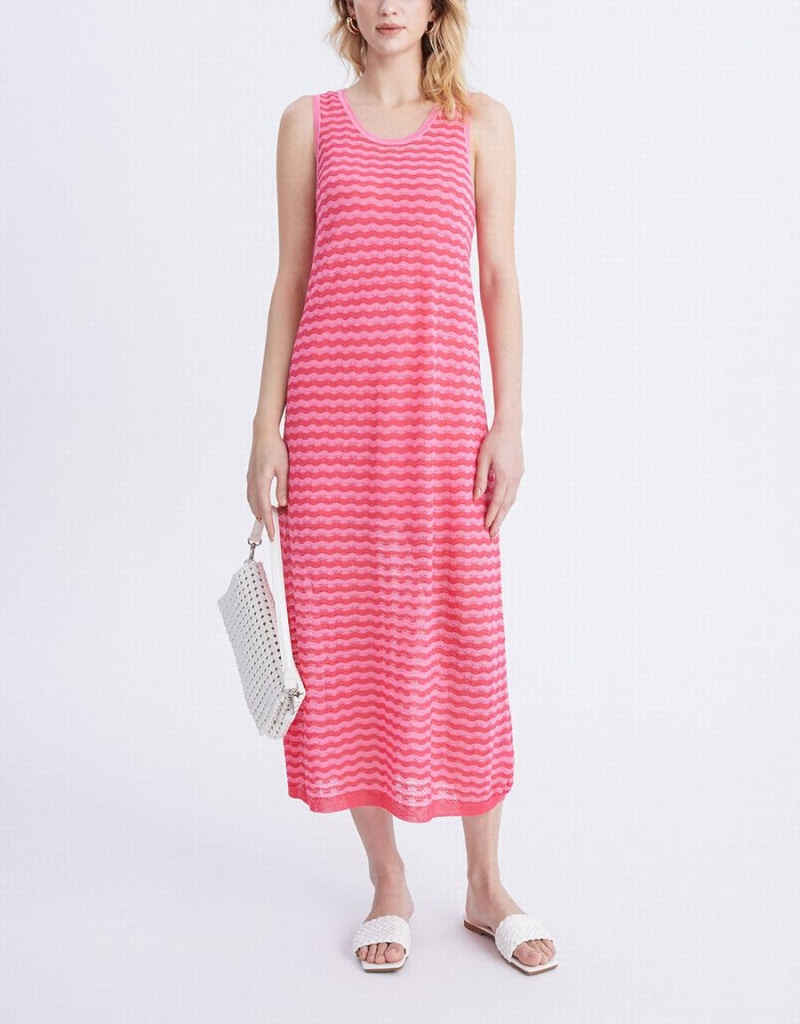 Peignoir Urban Revivo Rayé Sans Manches Tricoté Midi Femme Rouge | LEH2745ED