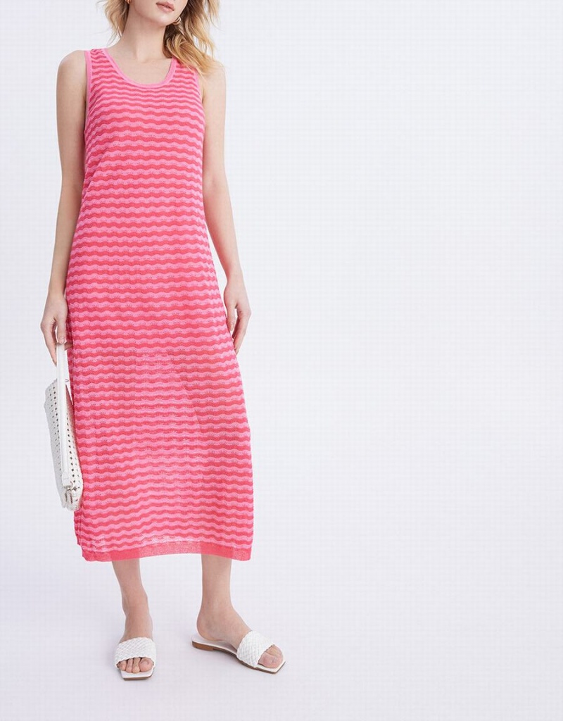 Peignoir Urban Revivo Rayé Sans Manches Tricoté Midi Femme Rouge | LEH2745ED