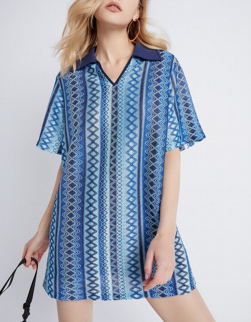 Peignoir Urban Revivo Rayé Tricoté Femme Bleu | PMI1179MW