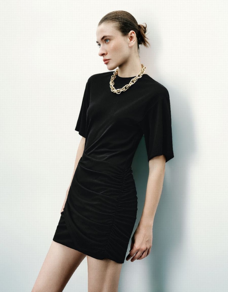 Peignoir Urban Revivo Ruched Crew Neck Mince Femme Noir | WDJ24100CX