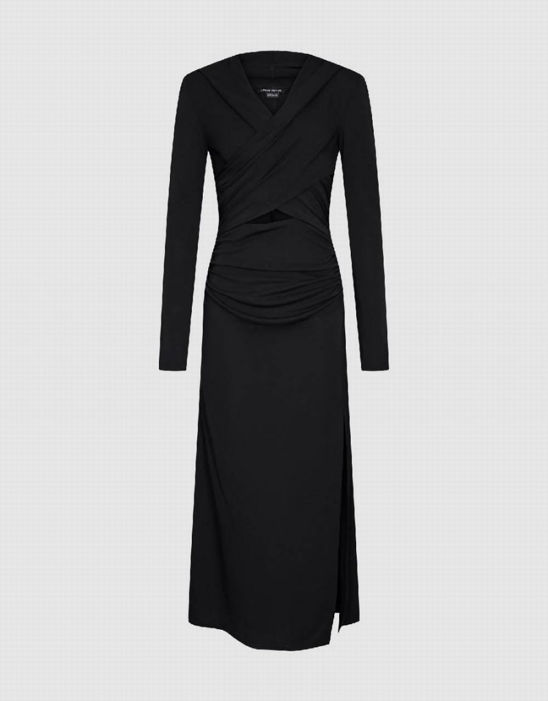 Peignoir Urban Revivo Ruched Cut-Out Tricoté Droit Femme Noir | FVY7645GH