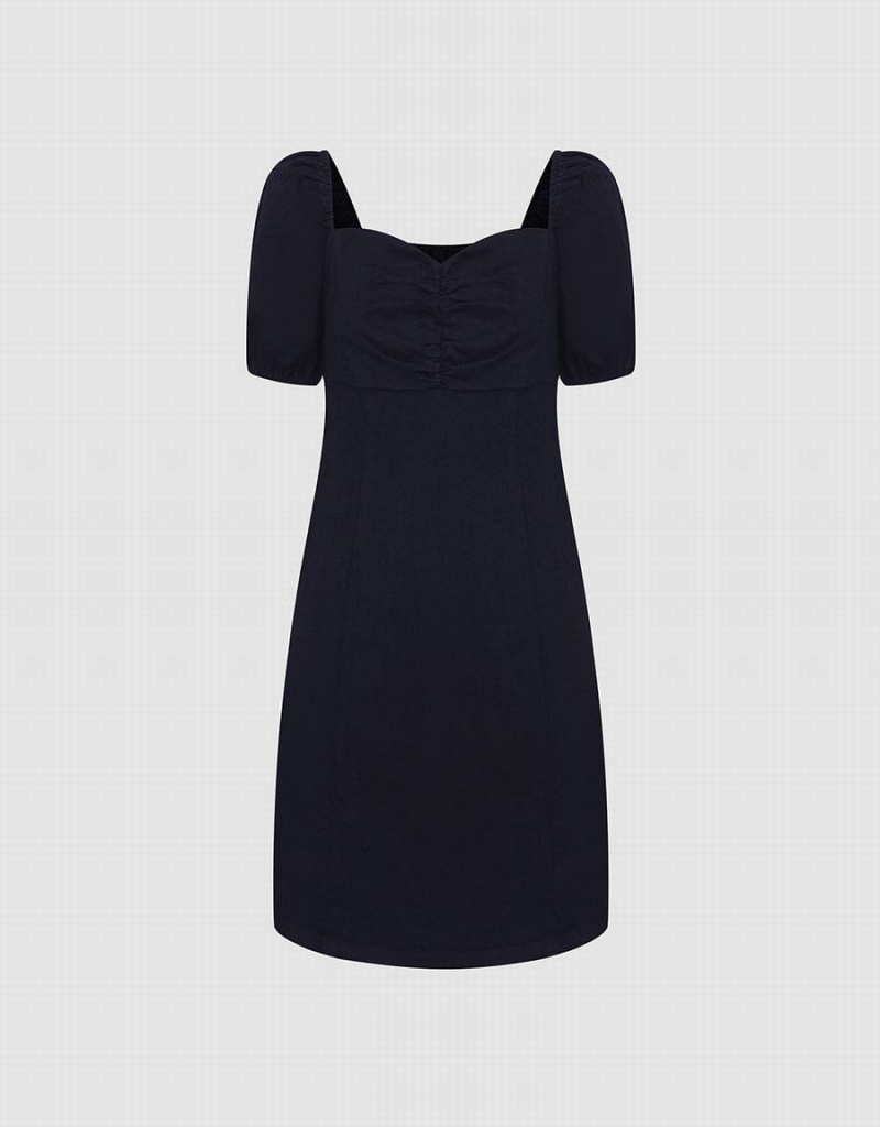 Peignoir Urban Revivo Ruched Front Puff Sleeve Denim Femme Noir | UZW1295QV