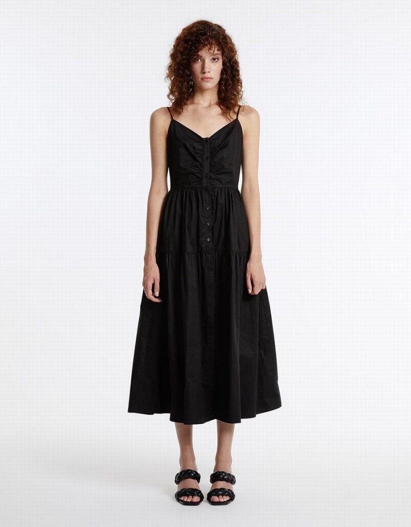 Peignoir Urban Revivo Ruched Neckline Tiered Femme Noir | HOE3679JE