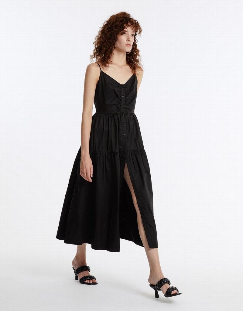Peignoir Urban Revivo Ruched Neckline Tiered Femme Noir | HOE3679JE