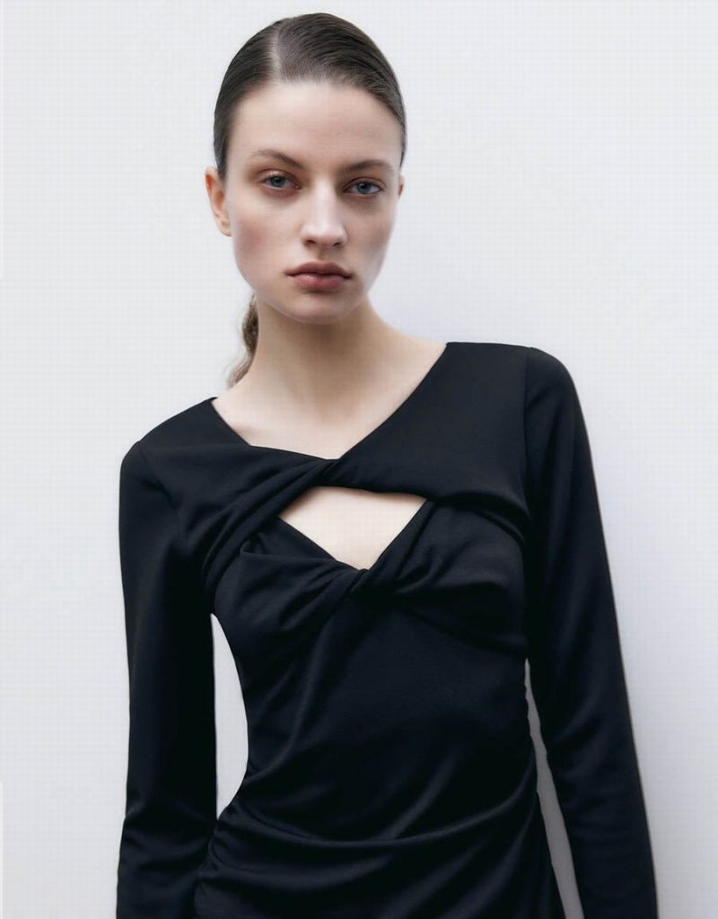 Peignoir Urban Revivo Ruched V-Neck Mince Femme Noir | KGX1572KN