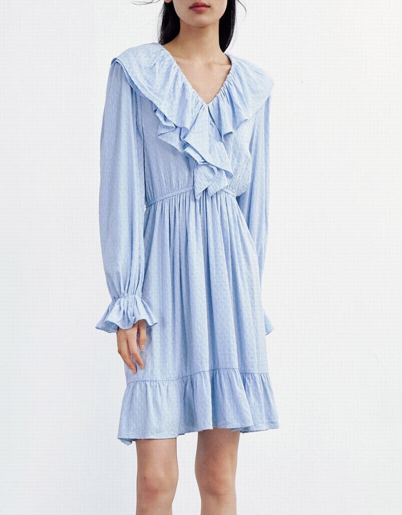 Peignoir Urban Revivo Ruffle Hem V Neck Femme Bleu | CQV8071UO