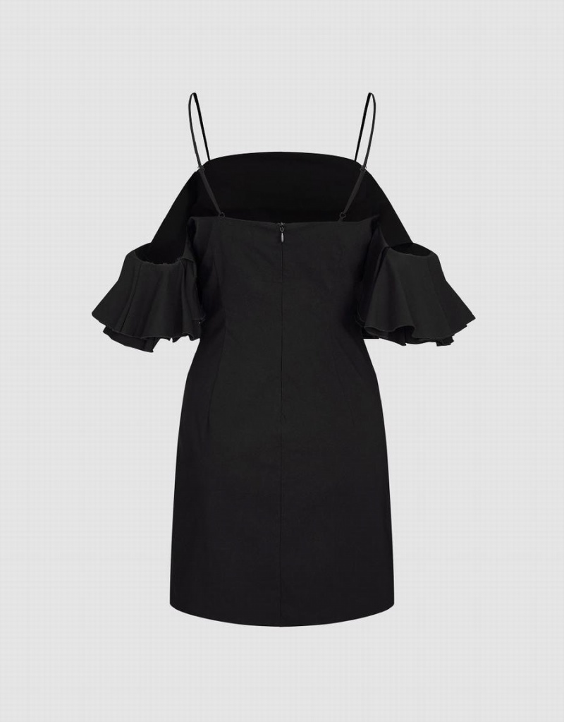Peignoir Urban Revivo Ruffle Off-Shoulder Mince Femme Noir | YJT4114TW