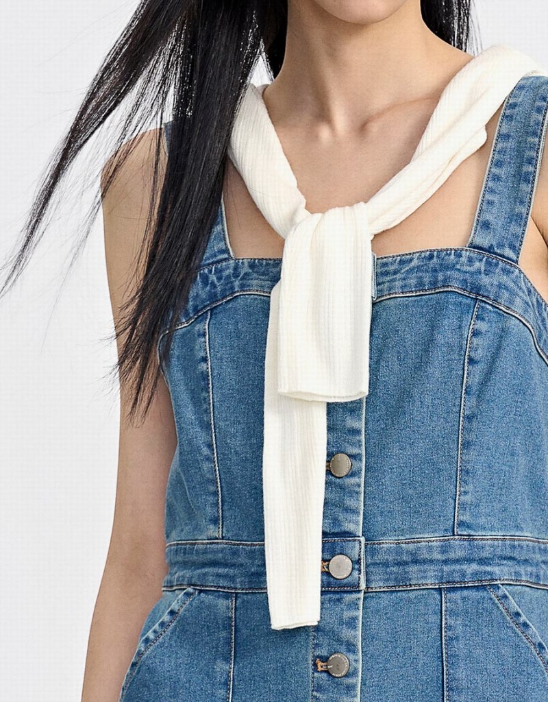 Peignoir Urban Revivo Sans Manches Button Front Denim Femme Bleu | SDG10086AD