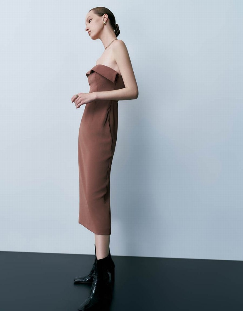 Peignoir Urban Revivo Sans Manches Off-Shoulder Mince Femme Marron | GIO9381MH