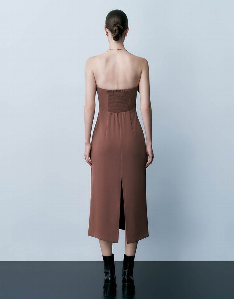 Peignoir Urban Revivo Sans Manches Off-Shoulder Mince Femme Marron | GIO9381MH