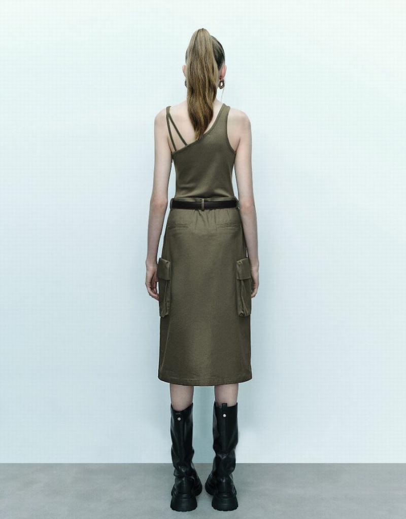 Peignoir Urban Revivo Sans Manches One Shoulder Droit With Belt Femme Vert | GED6442RI
