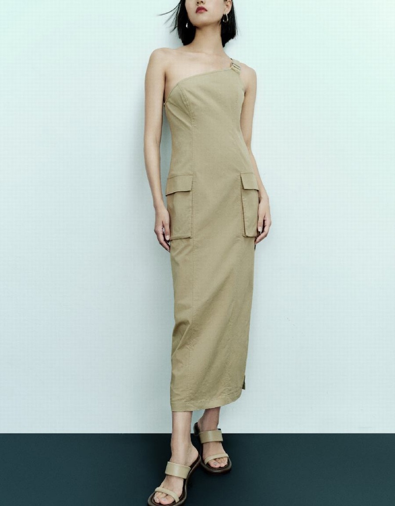 Peignoir Urban Revivo Sans Manches One Shoulder Droit Femme Kaki Grise | IFT981EE
