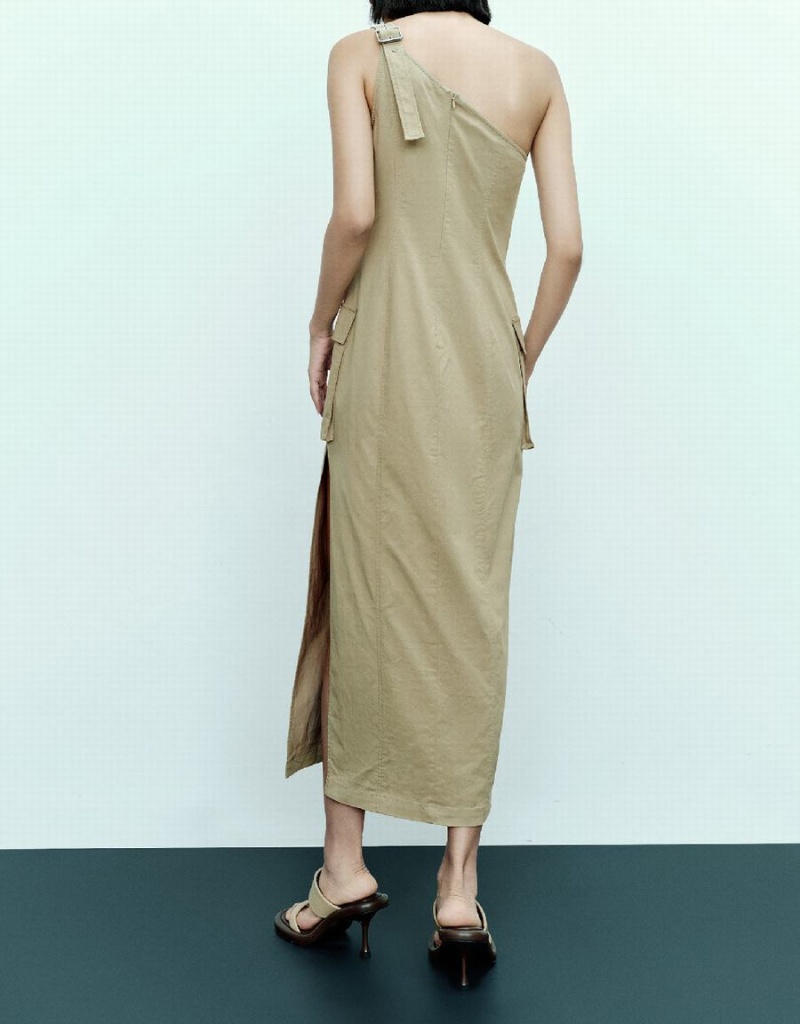 Peignoir Urban Revivo Sans Manches One Shoulder Droit Femme Kaki Grise | IFT981EE