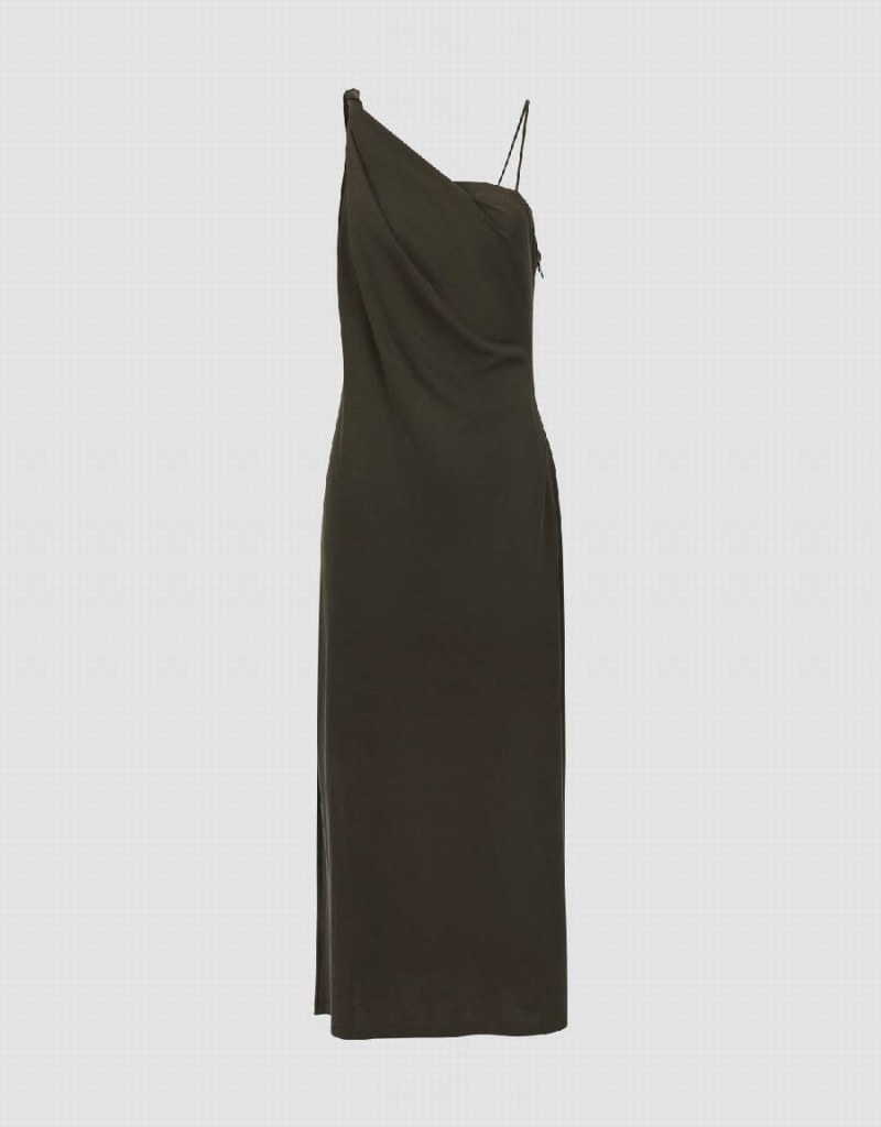 Peignoir Urban Revivo Sans Manches One Shoulder Mince Ruched Femme Vert | ZPQ9670FZ