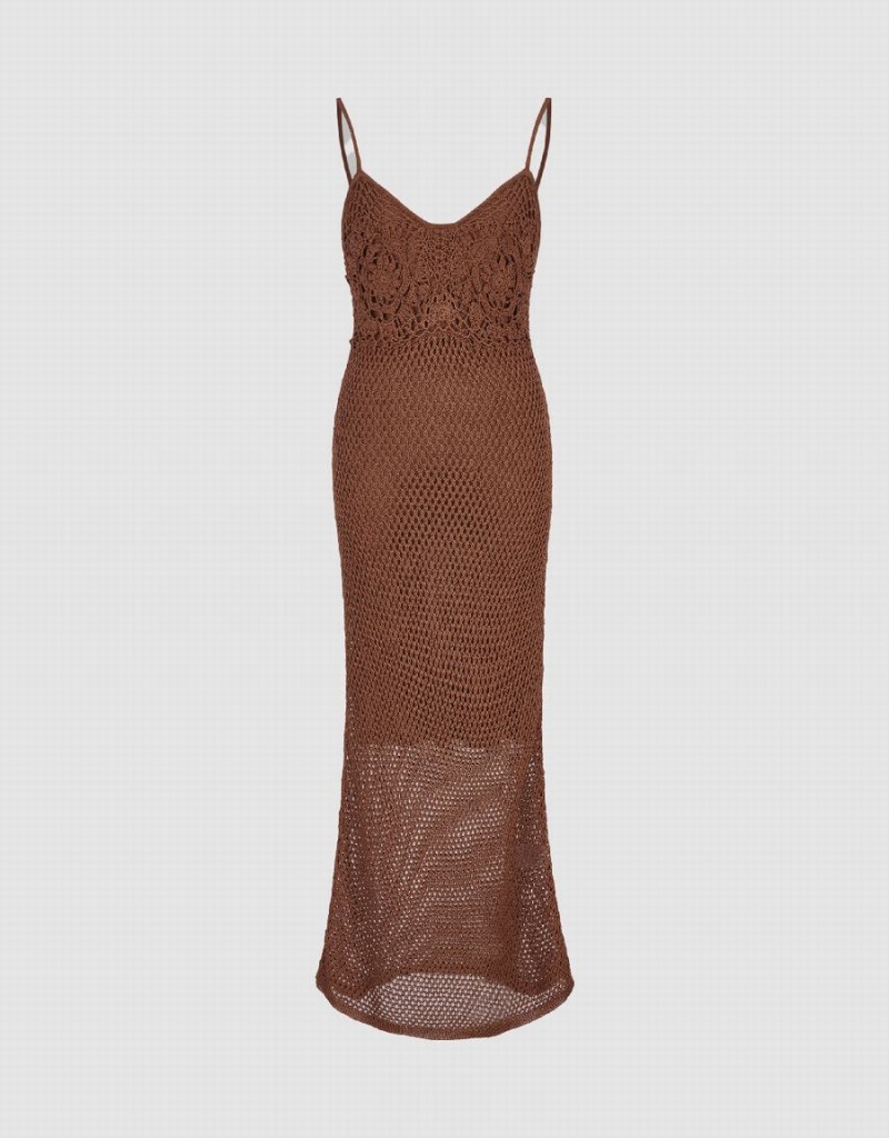 Peignoir Urban Revivo Sans Manches Pointelle Tricoté Femme Marron Foncé | AKV2856TK