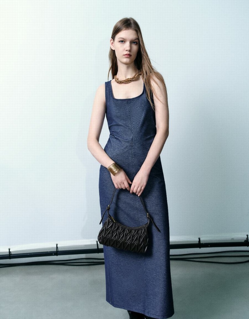 Peignoir Urban Revivo Sans Manches U Neck Droit Femme Bleu | REJ5040EE