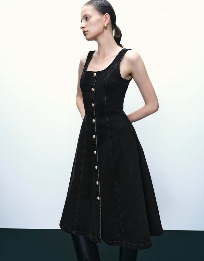 Peignoir Urban Revivo Sans Manches U Neck Denim Femme Noir | HHS8031KD