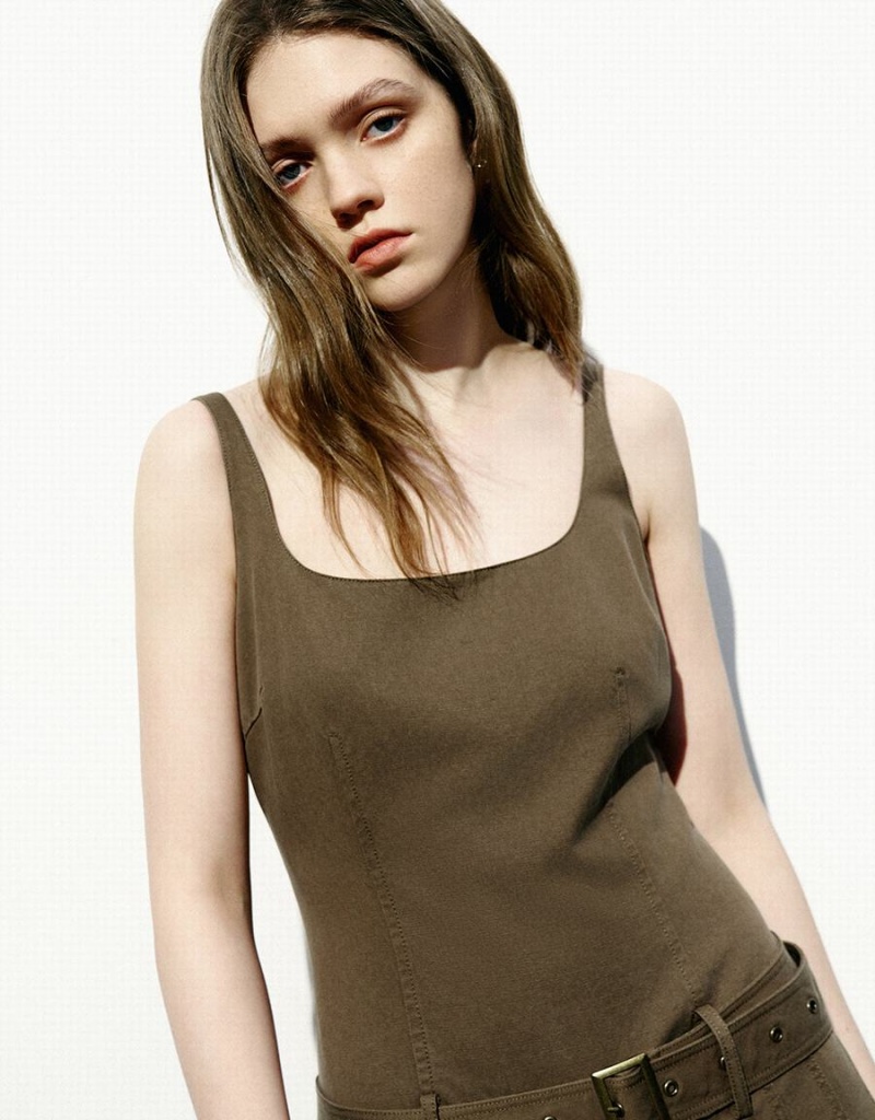 Peignoir Urban Revivo Sans Manches U Neck A-Line Femme Marron Foncé | WDL3290IA
