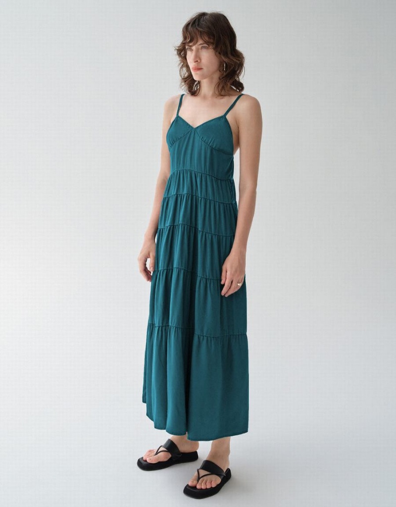 Peignoir Urban Revivo Sans Manches V-Neck Denim Femme Vert | MLW641QD