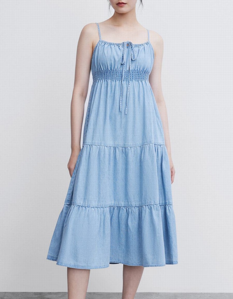 Peignoir Urban Revivo Shirred Taille Tiered Cami Denim Femme Bleu | VXZ8651DY