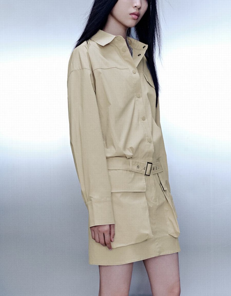 Peignoir Urban Revivo Skater With Belt Femme Kaki Grise | YWP2023NJ