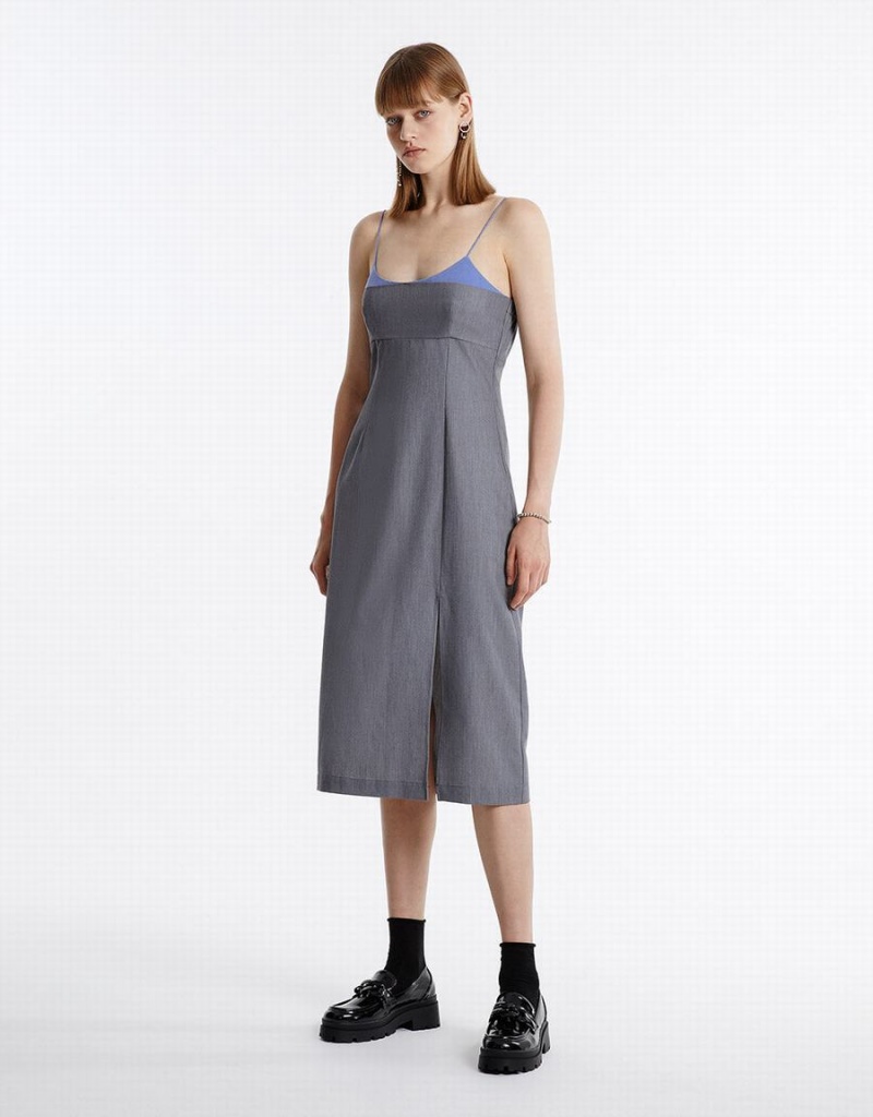 Peignoir Urban Revivo Slit Hem Contrast Color Femme Grise Clair | LJR4916ZS