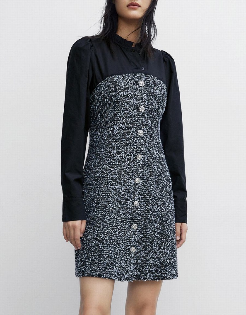 Peignoir Urban Revivo Spliced Button Up Denim Femme Noir | CSA154FD