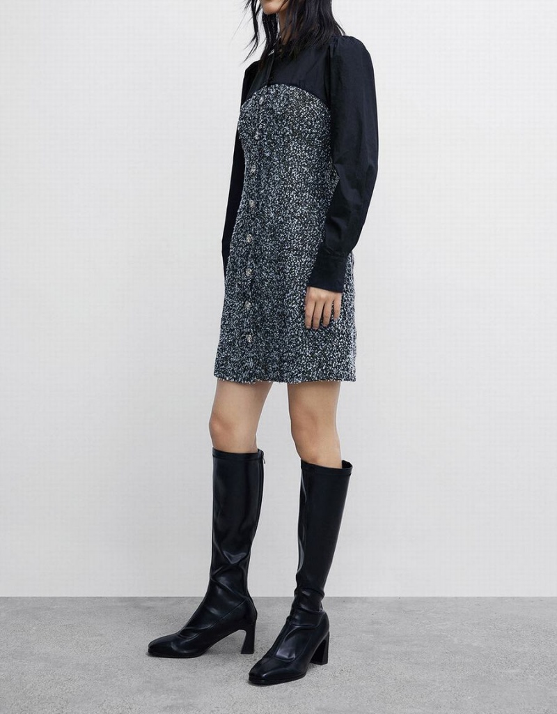 Peignoir Urban Revivo Spliced Button Up Denim Femme Noir | CSA154FD